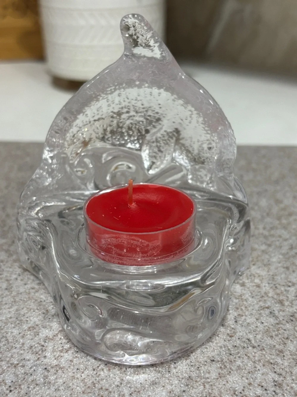 PartyLite Vintage Dolphin Wave Tealight Candle Holder Clear Glass Coastal